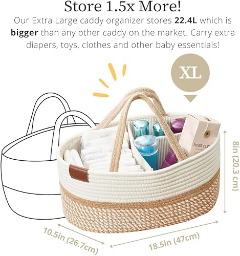 DECOMOMO Diaper Caddy Organizer, Nappy Caddy, Woven Baby Basket (Spiral Beige & White, Large) - Jamouz