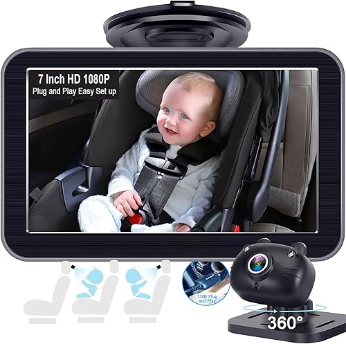 DoHonest Baby Car Camera 7-Inch: USB Plug and Play Easy Setup 360 Degree Rotating Backseat Camera Two Kids HD 1080P Rear Facing Car Seat Camera Clear Night Vision -V9 Black - Jamouz