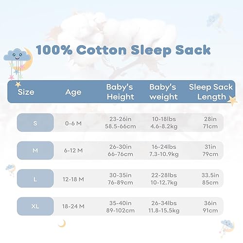 Yoofoss Baby Sleep Sack 6-12 Months Wearable Blanket for Babies 100% Cotton 2-Way Zipper TOG 0.5 Toddler Sleeping Sack 3 Pack, Soft Lightweight Sleep Sacks - Jamouz
