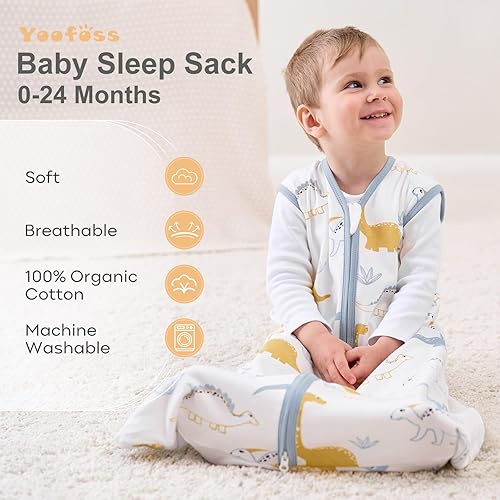 Yoofoss Baby Sleep Sack 6-12 Months Wearable Blanket for Babies 100% Cotton 2-Way Zipper TOG 0.5 Toddler Sleeping Sack 3 Pack, Soft Lightweight Sleep Sacks - Jamouz