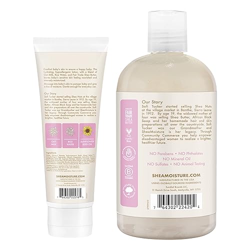SheaMoisture Baby Wash and Shampoo 21 oz 2 Count - Oat Milk and Rice Water Care with Shea Butter for Sensitive and Dry Skin, Hypoallergenic, Sulfate and Paraben Free, Fragrance Free - Jamouz