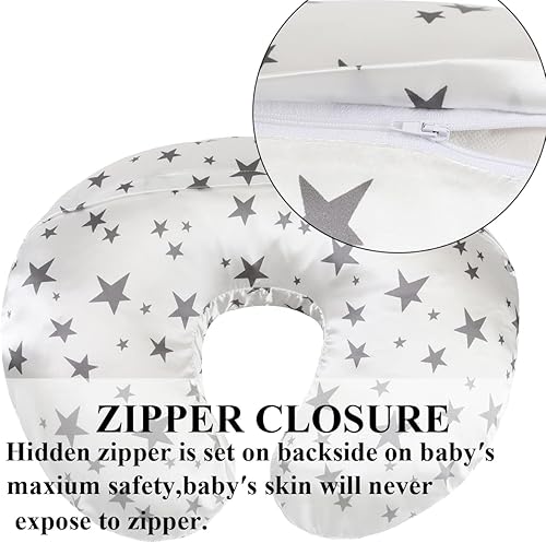 Satin Nursing Pillow Cover Set - 2 Pack Ultra Soft Silk, Compatible with Boppy Pillow for Breastfeeding, Protects Baby Hair & Skin - Grey Arrows & Stars - Jamouz