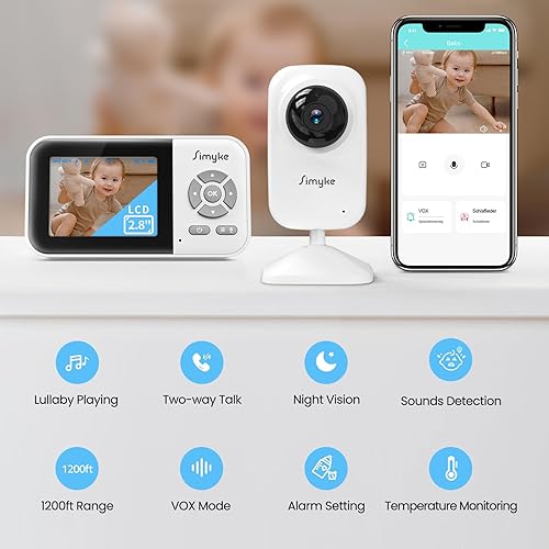 Upgrade Video Baby Monitor with 2 Cameras and Audio 2.8' Screen, Night Vision, APP, 2 Way Talk, 1200ft Long Range, Feeding Clock, Temperature Detection, Portable Wireless Baby Cam Home Use - Jamouz