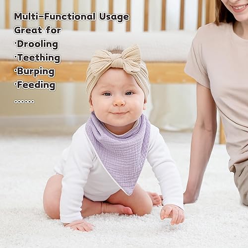 Susurration Muslin Baby Drool Bibs 6Pack Soft Triangular Adjustable Baby Bandana Bibs for Unisex Baby Girls & Boys - Jamouz