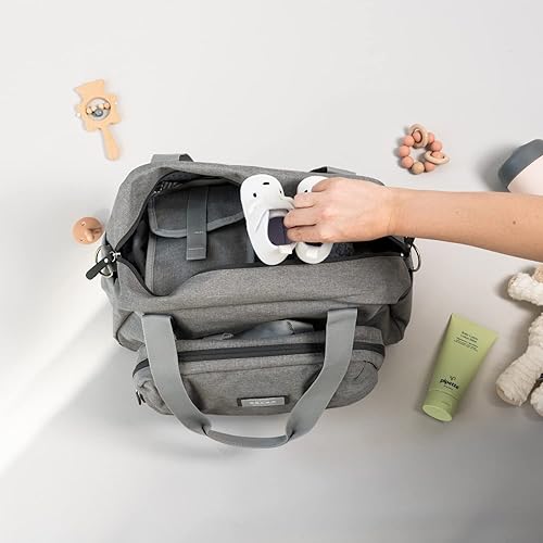 BEABA Geneva Diaper Bag, Multifunction Baby Diaper Bag, Includes Removable Strap for Stroller, Changing Pad, and Insulated Pouch, (Sage) - Jamouz