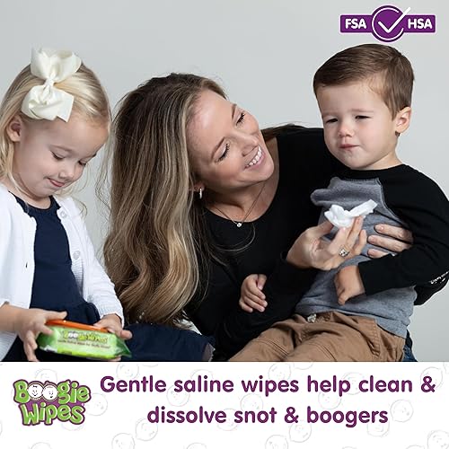 Saline Nose Wipes by Boogie, for Baby & Kids, Face, Hand & Body, FSA/HSA Eligible, Made with Vitamin E, Aloe, and Natural Saline, Unscented, 30 Count (Pack of 6) - Jamouz