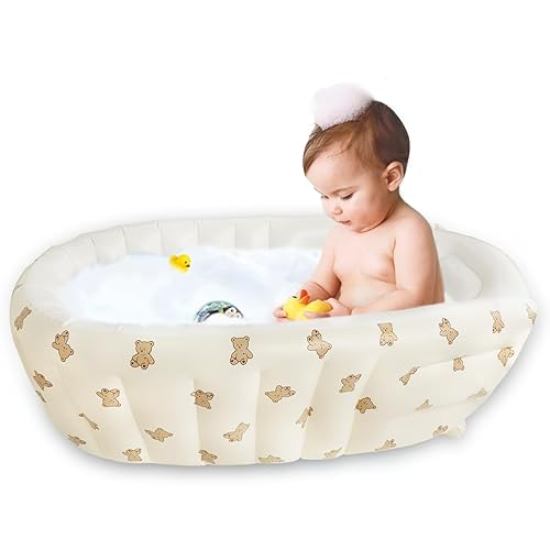 Inflatable Baby Bathtub with Built in Pump, Collapsible Safe Baby Bathtub for Newborns and Baby, Non-Slip Travel Mini Swimming Pool for Babies 0-5 Years Old - Bear - Jamouz