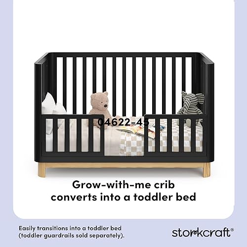 Storkcraft Santos 3-in-1 Convertible Crib (White with Natural) – GREENGUARD Gold Certified, Fits Standard Crib Mattress, Converts to Toddler Bed, Modern Style, Rounded Designer Details - Jamouz