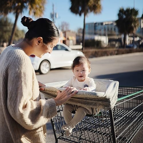 mushie Baby Car Seat Canopy Cover | Breathable & Stretchy Multi Use Cover for Breastfeeding, Nursing, High Chair, Shopping Cart, Strollers (Fog) - Jamouz