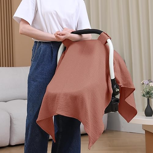 100% Muslin Cotton Car Seat Cover Baby, Carseat Canopy Cover, Universal Fit Stroller Covers for Boys and Girls (Roman Green) - Jamouz