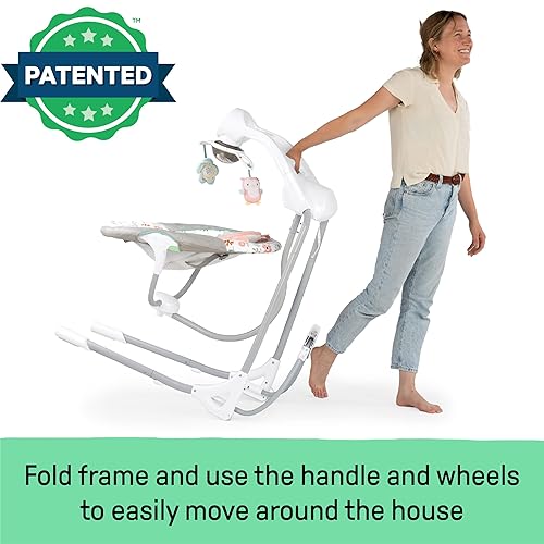 Ingenuity InLighten 5-Speed Baby Swing - Swivel Infant Seat, 5 Point Safety Harness, Nature Sounds, Lights - Nally Owl - Jamouz