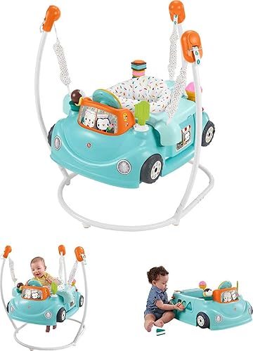 Fisher-Price 2-in-1 Jumperoo Activity Center for Baby to Toddler with Lights Sounds and Smart Stages Learning Content, Sweet Ride - Jamouz