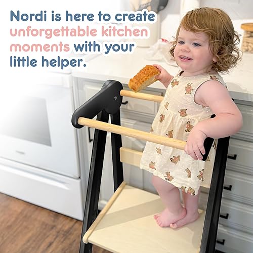 Nordi Foldable Toddler Kitchen Tower,Montessori Kitchen Stools Helper,Standing Tower with 3 Adjustable Heights,Suitable Age for 1.5-6 Years,White - Jamouz