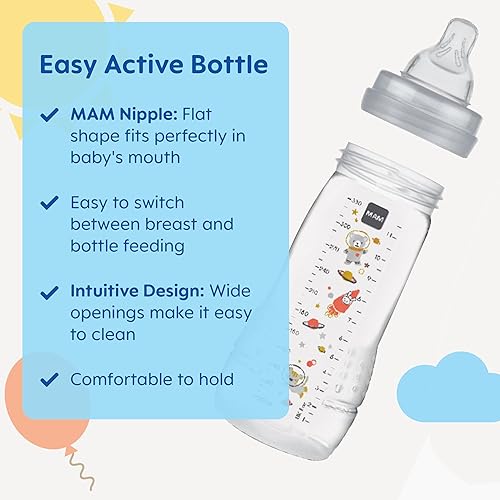 MAM Easy Active Baby Bottle 11oz, Easy Switch Between Breast and Bottle, Easy to Clean, 4+ Months, Girl - Jamouz
