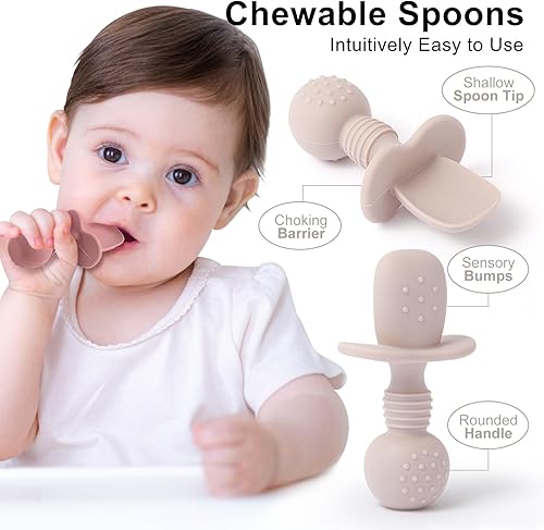 Silicone Feeding Set, 2 Pack Divided Toddler Plates with Suction, 2 Pack Utensils - Spoons & Forks, BPA Free, Baby Led Weaning Supplies - Jamouz