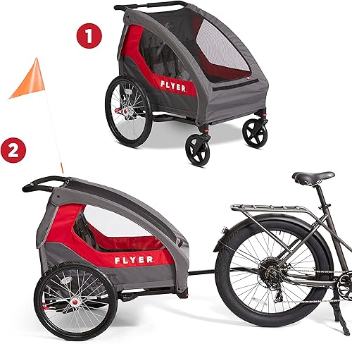 Flyer™ Duoflex 2 in 1 Bike Trailer and Double Stroller for Toddlers, 1+ Years - Jamouz