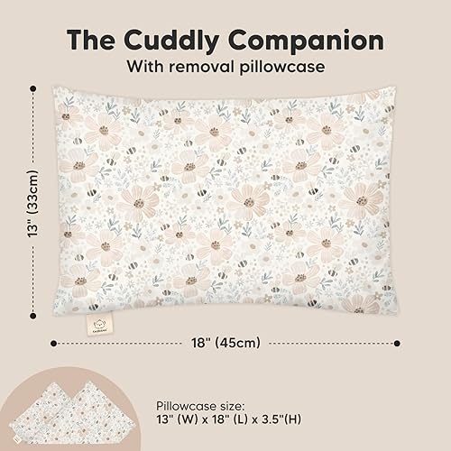 Toddler Pillow with Pillowcase - 13x18 My Little Cuddly Pillow, Viscose Derived From Bamboo Nursery Toddler Pillows for Sleeping,Kids Pillow,Small Travel Pillows,Mini Toddler Bed Pillow (Meadow) - Jamouz