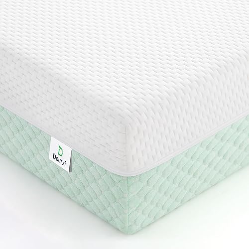 Crib Mattress, Dual Sided Comfort Memory Foam Toddler Bed Mattress, Triple-Layer Breathable Premium Baby Mattress for Infant and Toddler w/Removable Outer Cover - White&Blue - Jamouz