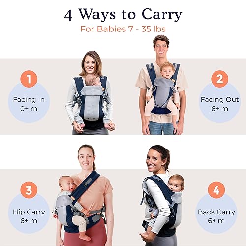 Beco Baby Carrier Gemini Newborn to Toddler-Front, Back and Hip Seat Carrier,Baby Carrier Backpack & Baby Front Carrier with Adjustable Seat,Ergonomic Baby Holder 7-35lbs (Grey) - Jamouz