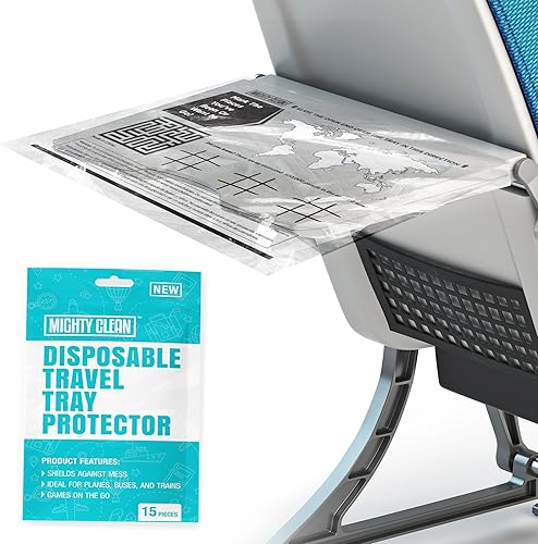 15 Disposable Travel Tray Protectors by Mighty Clean │ Airplane Travel Essentials for Toddler, Kids, and Adults │ Must Have for Flying │ Provides a Clean Surface and Entertainment │ 15 Pack - Jamouz