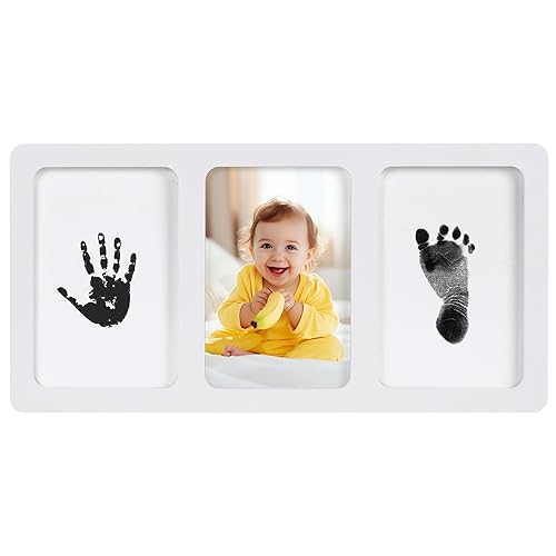 Calenzana Inkless Baby Hand and Footprint Kit, 4x6 Baby Keepsake Nursery Picture Frame Ink Pad Handprint Kit, Gifts for Newborn Girls Boys New Mom, White - Jamouz