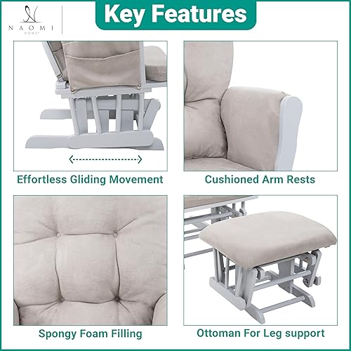 Brisbane Nursery Glider & Ottoman Sets, Glider Recliner Nursery Rocking Chair, Nursery Glider Rocker with Ottoman, Reclining Gliders & Chairs for Breastfeeding, Maternity, Napping, Espresso/Cream - Jamouz