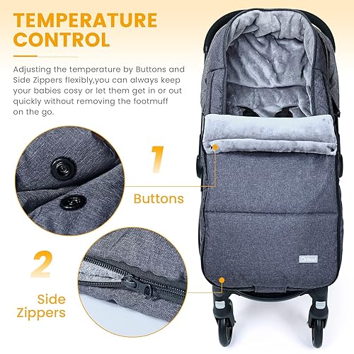 Orzbow Footmuff for Stroller Christmas Gift,Weatherproof Anti-Kick Universal Toddler Sleeping Bag,Removable Warm Coral Fleece Lined Stroller Bunting Bag Footmuff, Black - Jamouz