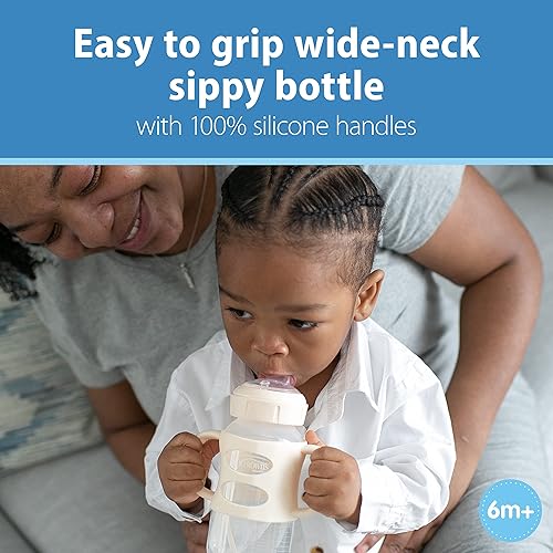 Dr. Brown's Milestones Wide-Neck Sippy Spout Bottle with 100% Silicone Handles, Easy-Grip Handles with Soft Sippy Spout, 9oz/270mL, Green & Gray, 2-Pack, 6m+ - Jamouz