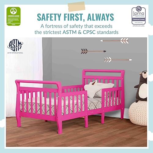 Emma 3-In-1 Convertible Toddler Bed In Fuschia Pink, Converts To Two Chairs And-Table, Low To Floor Design, JPMA Certified, Non-Toxic Finishes, Safety Rails - Jamouz