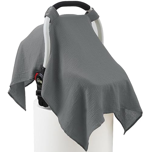 100% Muslin Cotton Car Seat Cover Baby, Carseat Canopy Cover, Universal Fit Stroller Covers for Boys and Girls (Roman Green) - Jamouz