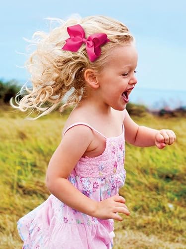 Wee Ones Girls' Classic Grosgrain Moonstitch Edge Hair Bow on a WeeStay Hair Clip, Medium, White with Light Pink - Jamouz