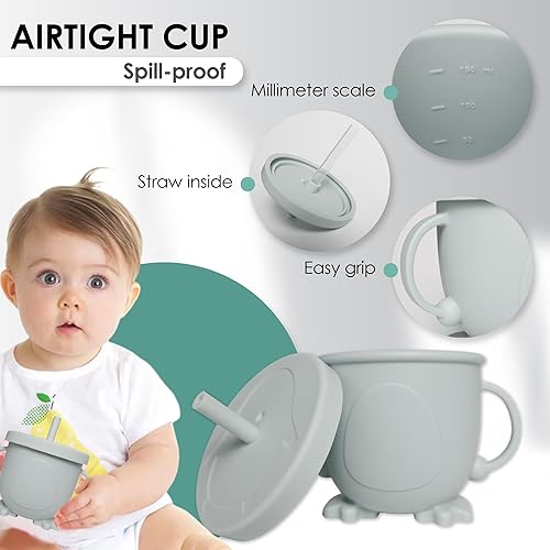 Bluet B- Silicone Baby Feeding Set - Baby Led Weaning Supplies - Baby Spoons, Suction Bowl - Plate - Baby Utensils Set - Silicone Feeding Set for Baby First Foods, Infant Eating - 8pcs - Purple - Jamouz