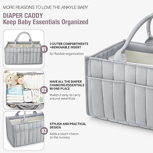 Starry Sky Grey Diaper Caddy Organizer with Handles & Removable Dividers,Stylish Baby Diaper Caddy Organizer,Diaper Bag,Car Diaper Caddy,Stylish Diaper Organizer Basket & Tote for Easy Storage - Jamouz