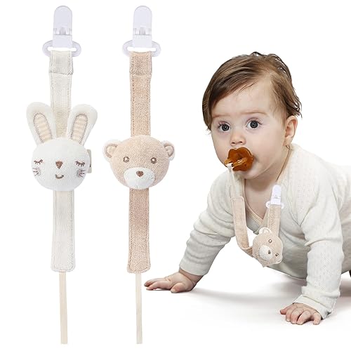 Pacifier Clip, 2 Pack Baby Pacifier Holder for Boys and Girls Fits Many Pacifiers & Baby Teething Toys, Ideal Baby Gift (Puppy & Bunny) - Jamouz