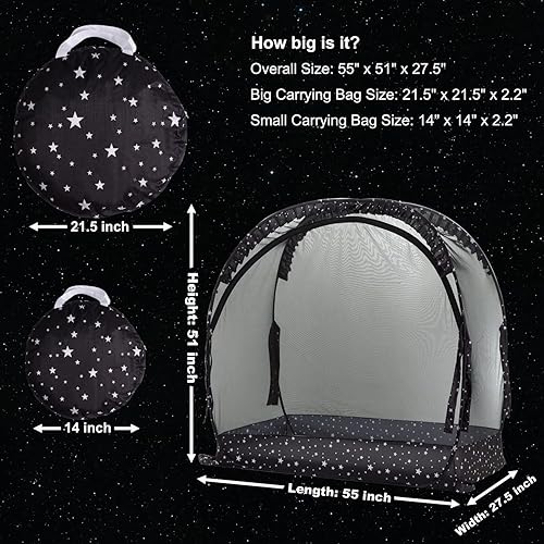 Safety Crib Tent to Keep Baby in Pop up Mosquito Net Netting Canopy Mesh Cover for Toddler - Black - Jamouz
