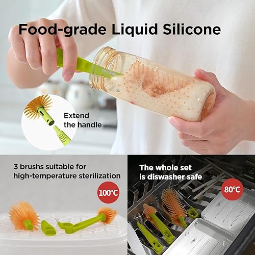 YOTIME Travel Bottle Brush, Travel Bottle Cleaner Kit with Foldable Bottle Drying Rack, for Visit Friends and Relations, Baby Travel Essentials, BPA Free, White - Jamouz