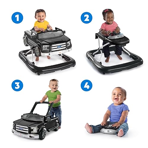 Bright Starts Ford F-150 4-in-1 Agate Black Baby Activity Center & Push Walker with Removable Interactive Steering Wheel-Toy, 6 Months and up - Jamouz