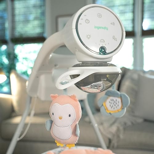 Ingenuity InLighten 5-Speed Baby Swing - Swivel Infant Seat, 5 Point Safety Harness, Nature Sounds, Lights - Nally Owl - Jamouz