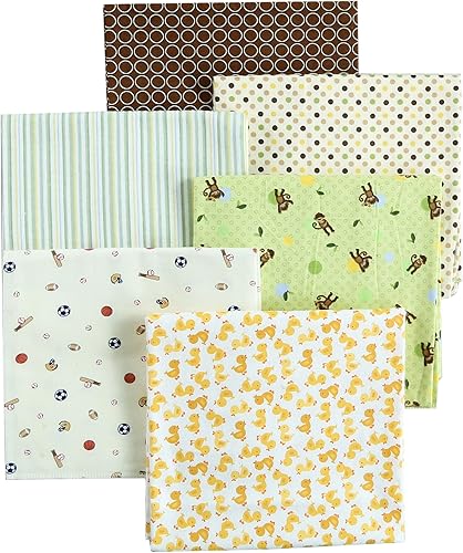 Danica Baby Cotton Flannel Receiving Blankets, 6-Pack 30'' x 38'' (Brown003, Blue Elephant Polka Dot Brown Circle Green Monkey Sports) - Jamouz