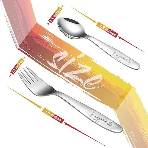 4 Piece Toddler Utensils Set - Stainless Steel Baby Forks & Spoons with Smooth Rounded Edges | Self-Feeding Training Tools for Babies 12-24 Months | Dishwasher Safe Silverware Set - Jamouz