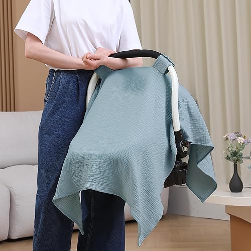 100% Muslin Cotton Car Seat Cover Baby, Carseat Canopy Cover, Universal Fit Stroller Covers for Boys and Girls (Roman Green) - Jamouz