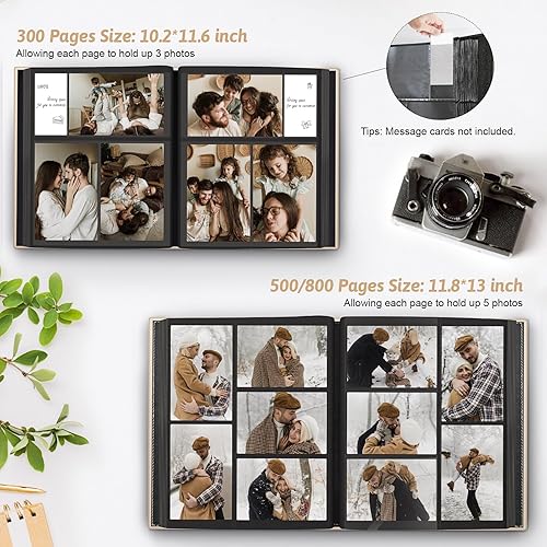 Popotop Photo Album 4x6 300 Pockets with Leather Hardcover Cover, Small Photo Album Holder Book with 50Pcs Pages for Family Travel Wedding Baby Gifts - Jamouz