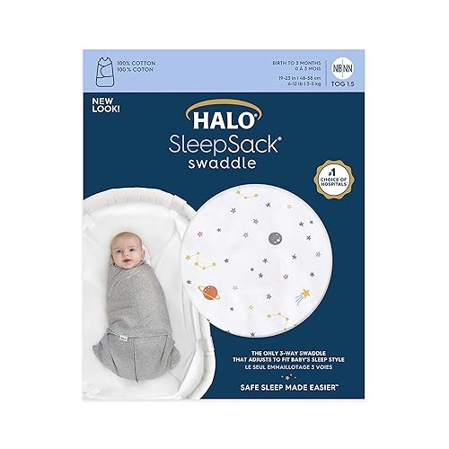 HALO 100% Cotton Sleepsack Swaddle, 3-Way Adjustable Wearable Blanket, TOG 1.5, Baby Blue, Newborn, 0-3 Months - Jamouz