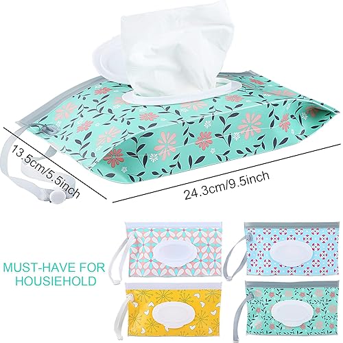 FEBSNOW 4 Pack Baby Wipe Dispenser, Portable Refillable Wipe Holder, Baby Wipes Container, Wipe Dispenser, Reusable Travel Wet Wipe Pouch (Geometric) - Jamouz