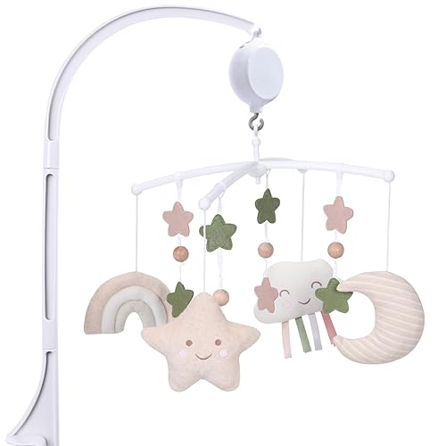 Crib Mobile 35 Lullaby Muisc, Organic Cotton Baby Mobiles for Cribs & Pack N Play, Easy to Install, Stuffed Animals Hanging Toys Newborn Boys & Girls, Star Nursery Decor - Jamouz