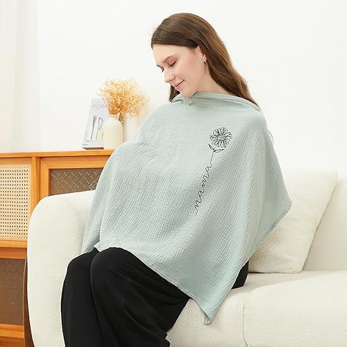 RWRWMOONPUT Muslin Nursing Cover for Baby Breastfeeding, Nursing Clothes with Hoop for Mom Breathable, Cotton Multi-use Carseat Canopy (Jadeite) - Jamouz