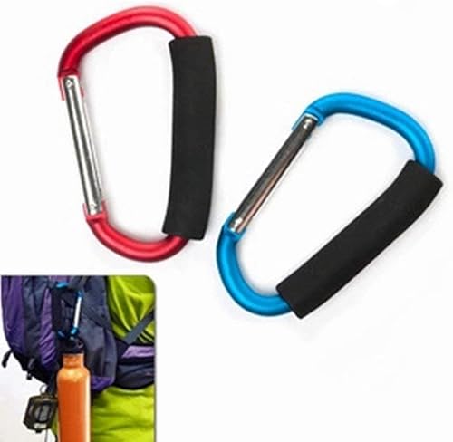 2X Carabiner Hook - 5.4' Large Aluminum D-Style Carry Handle with Sponge for Shopping Bags Handbag Tote Stroller Carrying - Jamouz