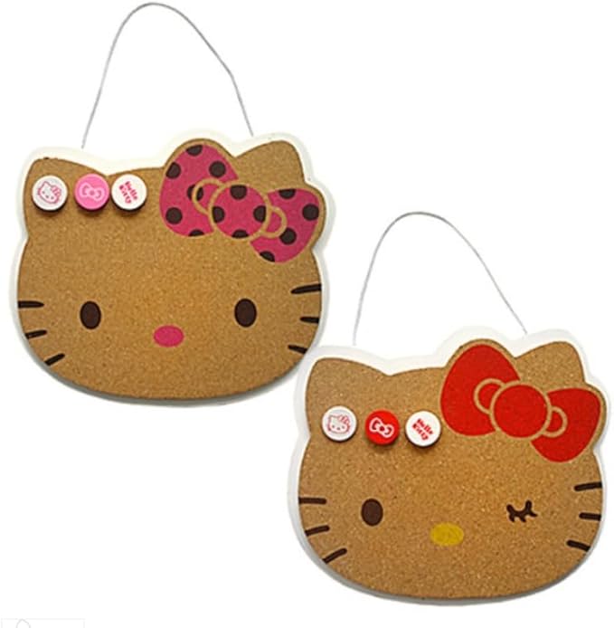 Kitty's Mini Cork Memo Board - Hangable - with Hello Kitty Printed Push Pins (Polka Dotted Bow) - Jamouz