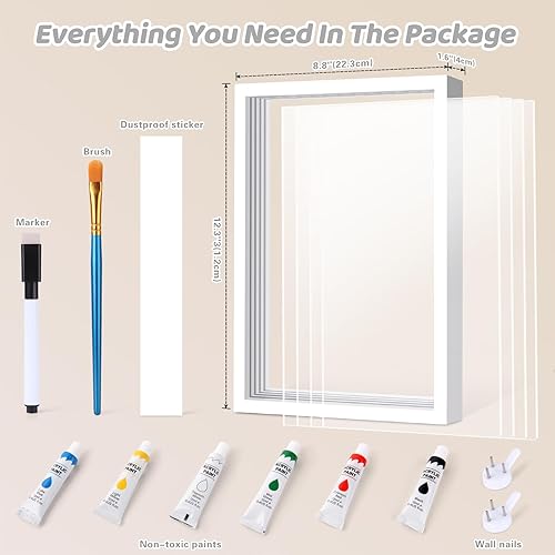 Family Handprint Kit, DIY Craft Keepsake Frame, Baby Hand Print Kits, Family Gifts for New Mom, New Parents, Grandparents, Father's Day, Mother's Day, Anniversary, 6 Non -Toxic Paints (White) - Jamouz