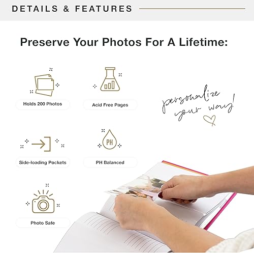 MCS 200-Pocket Fabric Baby 4x6 Photo Album with Writing Space, 8.5 x 8.5 Inches, Baby Pink - Jamouz